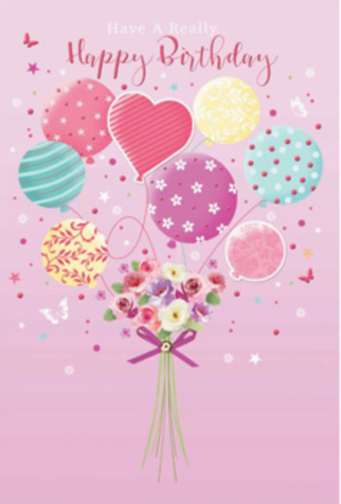 Gentle, storybook-style birthday card illustration depicting a cluster of pastel balloons lifting a hand-tied bouquet, with the intimate, handcrafted feel of something created by Flower Delivery Seven Sisters for a local celebration. The scene unfolds on a soft pink background, smooth and tranquil, reminiscent of early morning light filtering across the terraces near Seven Sisters station. Rising gracefully from the lower portion of the design, a bouquet of balloons drifts upward in delicate hues of blush, sea green, lemon, and lavender. Their surfaces shimmer with painted patterns-spiralling ribbons, scattered polka dots, subtle floral shapes, and whimsical swirls-that bring a sense of cheerful motion, like balloons bobbing gently in the breeze along West Green Road. Nestled below, forming the visual anchor, is a compact arrangement of petite roses and daisy-like flowers, their petals transitioning from creamy ivory through blush pink and soft mauve to richer rosy tones. Each bloom is shaded with care, suggesting the plush, velvety texture of a freshly arranged bouquet. A neatly tied purple satin bow cinches the stems, the loops and tails rendered with a gentle sparkle that hints at real light reflecting from the ribbon. The entire composition is sprinkled with tiny stars and fluttering butterflies, adding a sprinkle of fairy-tale charm and evoking the moment someone makes a wish before blowing out birthday candles. You can almost imagine the faint sweetness of the flowers and the calm joy they bring, like receiving a surprise delivery at a flat off Broad Lane. The overall mood is tender, celebratory, and beautifully personal-a floating tribute to birthday happiness in the heart of N15.