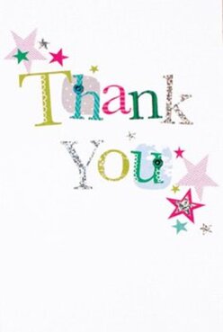 This thank you card, designed with a hint of Seven Sisters vibrancy, captures delight in its jubilant arrangement of colour and detail. The bold 'Thank You' stretches across a crisp white background, every letter unique-a patchwork of lively lime, striking fuchsia, and soft blue, some highlighted with silvery glitter that catches the light just like a stroll through Chestnuts Park on a bright day. Clusters of stars, in shades of magenta, teal, and gold, scatter around the words as if they were confetti tossed after a happy celebration at West Green Road's community hub. The textured print invites touch, with stitched details on some letters recalling the handcrafted gifts you might find at local artisan stalls. The simplicity of the white background allows each playful flourish to shine. In the hands of a Seven Sisters florist, this card could be paired with a vibrant bouquet-delivered at a doorstep in the neighbourhood as a gesture of heartfelt gratitude. It perfectly embodies an atmosphere of creativity, community pride, and sincere thanks-mirroring the genuine appreciation often shared among Seven Sisters' residents after a thoughtful deed.